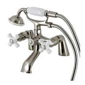 Kingston Brass Kingston Deck Mounted 6-7/16" Tub Filler with Built-In Diverter - Includes Hand Shower Brushed Nickel