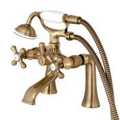 Kingston Brass Kingston Deck Mounted Clawfoot Tub Filler with Built-In Diverter - Includes Hand Shower Antique Brass