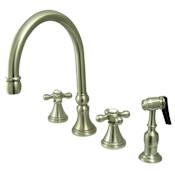 Kingston Brass Governor 1.8 GPM Widespread Kitchen Faucet - Includes Escutcheon and Side Spray Brushed Nickel
