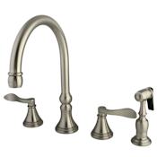 Kingston Brass NuFrench 1.8 GPM Widespread Kitchen Faucet - Includes Escutcheon and Side Spray Brushed Nickel