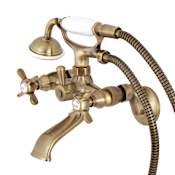 Kingston Brass Kingston Wall Mounted Clawfoot Tub Filler with Built-In Diverter - Includes Hand Shower Antique Brass