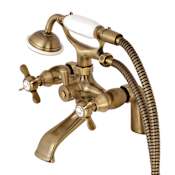 Kingston Brass Essex Deck Mounted Clawfoot Tub Filler with Built-In Diverter - Includes Hand Shower Antique Brass