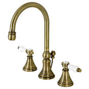 Kingston Brass Bel-Air 1.2 GPM Deck Mounted Widespread Bathroom Faucet with Pop-Up Drain Assembly Antique Brass