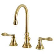 Kingston Brass NuFrench 1.2 GPM Widespread Bathroom Faucet with Pop-Up Drain Assembly Brushed Brass