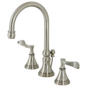 Kingston Brass Century 1.2 GPM Deck Mounted Widespread Bathroom Faucet with Pop-Up Drain Assembly Brushed Nickel