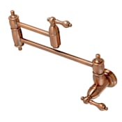 Kingston Brass Restoration 3.8 GPM Wall Mounted Double Handle Pot Filler Faucet with Metal Lever Handles Antique Copper