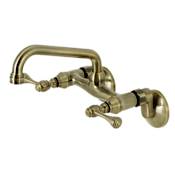Kingston Brass Kingston 1.8 GPM Widespread Bridge Kitchen Faucet - Includes Escutcheon Antique Brass