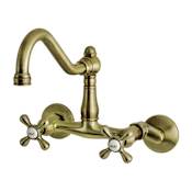 Kingston Brass Vintage 1.8 GPM Widespread Bridge Kitchen Faucet - Includes Escutcheon Antique Brass
