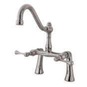 Kingston Brass Restoration Deck Mounted Clawfoot Tub Filler with Metal Lever Handles Brushed Nickel