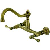 Kingston Brass Vintage 1.2 GPM Wall Mounted Bridge Bathroom Faucet Antique Brass