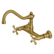 Kingston Brass Vintage 1.2 GPM Wall Mounted Bridge, Widespread Bathroom Faucet Brushed Brass