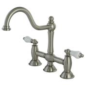 Kingston Brass Restoration 1.8 GPM Widespread Bridge Kitchen Faucet Brushed Nickel