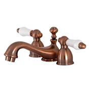 Kingston Brass Restoration 1.2 GPM Mini-Widespread Bathroom Faucet with Pop-Up Drain Assembly Antique Copper