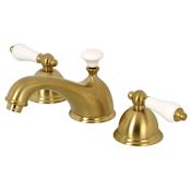 Kingston Brass Restoration 1.2 GPM Widespread Bathroom Faucet with Pop-Up Drain Assembly Brushed Brass