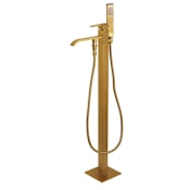 Kingston Brass Executive Floor Mounted Tub Filler with Built-In Diverter - Includes Hand Shower Brushed Brass