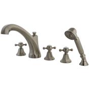 Kingston Brass Metropolitan Deck Mounted Roman Tub Filler with Built-In Diverter - Includes Hand Shower Brushed Nickel