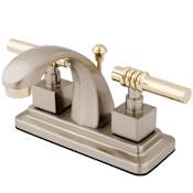 Kingston Brass Milano 1.2 GPM Centerset Bathroom Faucet with Pop-Up Drain Assembly Brushed Nickel/Polished Brass