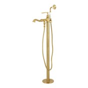 Kingston Brass Royale Floor Mounted Tub Filler with Built-In Diverter - Includes Hand Shower Brushed Brass