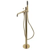 Kingston Brass Paris Floor Mounted Tub Filler with Built-In Diverter – Includes Hand Shower Brushed Brass