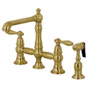 Kingston Brass English Country 1.8 GPM Widespread Bridge Kitchen Faucet - Includes Side Spray Brushed Brass