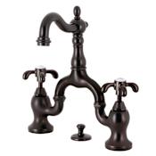 Kingston Brass French Country 1.2 GPM Bridge Bathroom Faucet with Pop-Up Drain Assembly Oil Rubbed Bronze