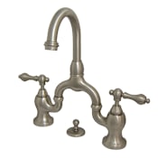 Kingston Brass English Country 1.2 GPM Bridge, Widespread Bathroom Faucet with Pop-Up Drain Assembly Brushed Nickel