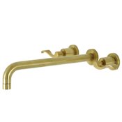 Kingston Brass NuWave Wall Mounted Roman Tub Filler with 13-3/16" Spout Reach Brushed Brass
