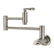Kingston Brass NuWave 3.8 GPM Wall Mounted Double Handle Pot Filler Faucet with Metal Handles Brushed Nickel