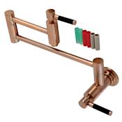 Kingston Brass Kaiser 3.8 GPM Wall Mounted Double Handle Pot Filler Faucet with Metal Handles Antique Copper