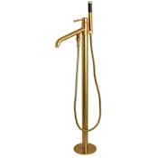 Kingston Brass Concord Floor Mounted Tub Filler with Built-In Diverter - Includes Hand Shower Brushed Brass