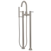Kingston Brass Concord Floor Mounted Clawfoot Tub Filler Trim with Metal Lever Handles - Includes Personal Hand Shower Brushed Nickel