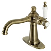 Kingston Brass Nautical 1.2 GPM Deck Mounted Single Hole Bathroom Faucet with Push Pop-Up Drain Assembly Antique Brass