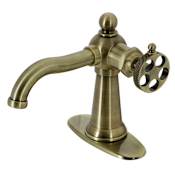 Kingston Brass Webb 1.2 GPM Deck Mounted Single Hole Bathroom Faucet with Pop-Up Drain Assembly Antique Brass
