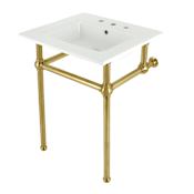 Kingston Brass Addington 25-3/16" Rectangular Ceramic Console Bathroom Sink with Overflow and 3 Faucet Holes at 8" Centers White / Brushed Brass