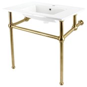 Kingston Brass Addington 31-1/8" Rectangular Ceramic Console Bathroom Sink with Overflow and Single Faucet Hole White / Brushed Brass