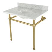 Kingston Brass Addington 36" Rectangular Marble Console Bathroom Sink with Overflow and 3 Faucet Holes at 8" Centers Marble White / Brushed Brass