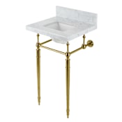 Kingston Brass Edwardian 19" Rectangular Brass, Marble Console Bathroom Sink with Overflow and 3 Faucet Holes at 8" Centers Marble White / Brushed Brass