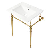 Kingston Brass Edwardian 24" Single Basin Console Sink Set with Ceramic Vanity Top White / Brushed Brass