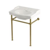 Kingston Brass Victorian 29-15/16" Rectangular Ceramic, Stainless Steel Wall Mounted Bathroom Sink with Overflow and 3 Faucet Holes at 8" Centers White / Brushed Brass