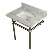 Kingston Brass Templeton 30" Wall Mounted Marble Lavatory Console with Brass Console Stand Carrara Marble / Brushed Nickel