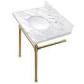Kingston Brass Dreyfuss 30" x 22" Carrara Marble Vanity Top with Stainless Steel Legs Marble White / Brushed Brass