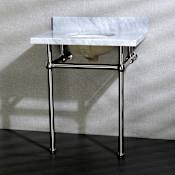 Kingston Brass Templeton 30" Oval Marble Wall Mounted Bathroom Console with Legs and 3 Faucet Holes at 8" Centers Brushed Nickel