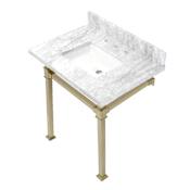 Kingston Brass Monarch 30" Wall Mounted Rectangular Marble Lavatory Console with Stainless Steel Console Stand Marble White / Brushed Brass