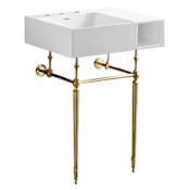 Kingston Brass Aurelius 24-1/2" Rectangular Brass, Solid Surface Console Bathroom Sink with Overflow and 3 Faucet Holes at 8" Centers Matte White / Brushed Brass