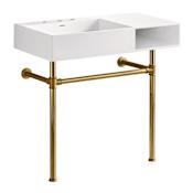 Kingston Brass Aurelius 36-5/8" Rectangular Solid Surface, Stainless Steel Console Bathroom Sink with Overflow and 3 Faucet Holes at 8" Centers Matte White / Brushed Brass