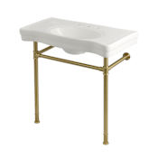 Kingston Brass Imperial 35-13/16" Rectangular Ceramic and Stainless Steel Console Bathroom Sink Set with Overflow and 3 Faucet Holes at 8" Centers White / Brushed Brass
