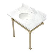 Kingston Brass Monarch 36" Wall Mounted Oval Marble Lavatory Console with Stainless Steel Console Stand Marble White / Brushed Brass