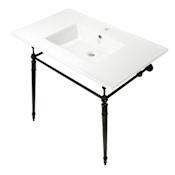 Kingston Brass Edwardian 37-3/8" Rectangular Ceramic Wall Mounted Bathroom Sink with Overflow and 3 Faucet Hole at 8" Centers White / Matte Black