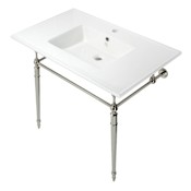 Kingston Brass Edwardian 37-3/8" Rectangular Ceramic Wall Mounted Bathroom Sink with Overflow and Single Faucet Hole White / Polished Nickel