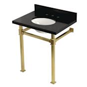 Kingston Brass Monarch 30" Rectangular Granite, Stainless Steel Console Bathroom Sink with Overflow and 3 Faucet Holes with 8" Centers Black Granite / Brushed Brass